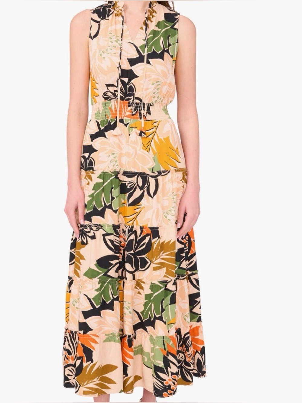 Halogen Peach Multi Floral Sleeveless Maxi Dress